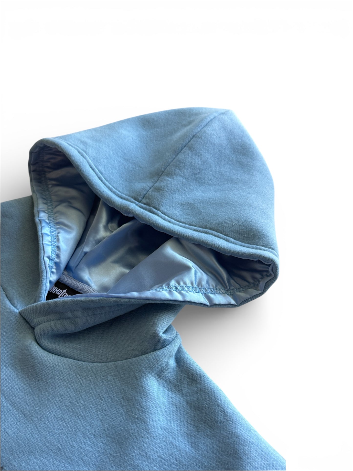 Baby Blue Unmatched Hoodie-Puff print and silk Hood
