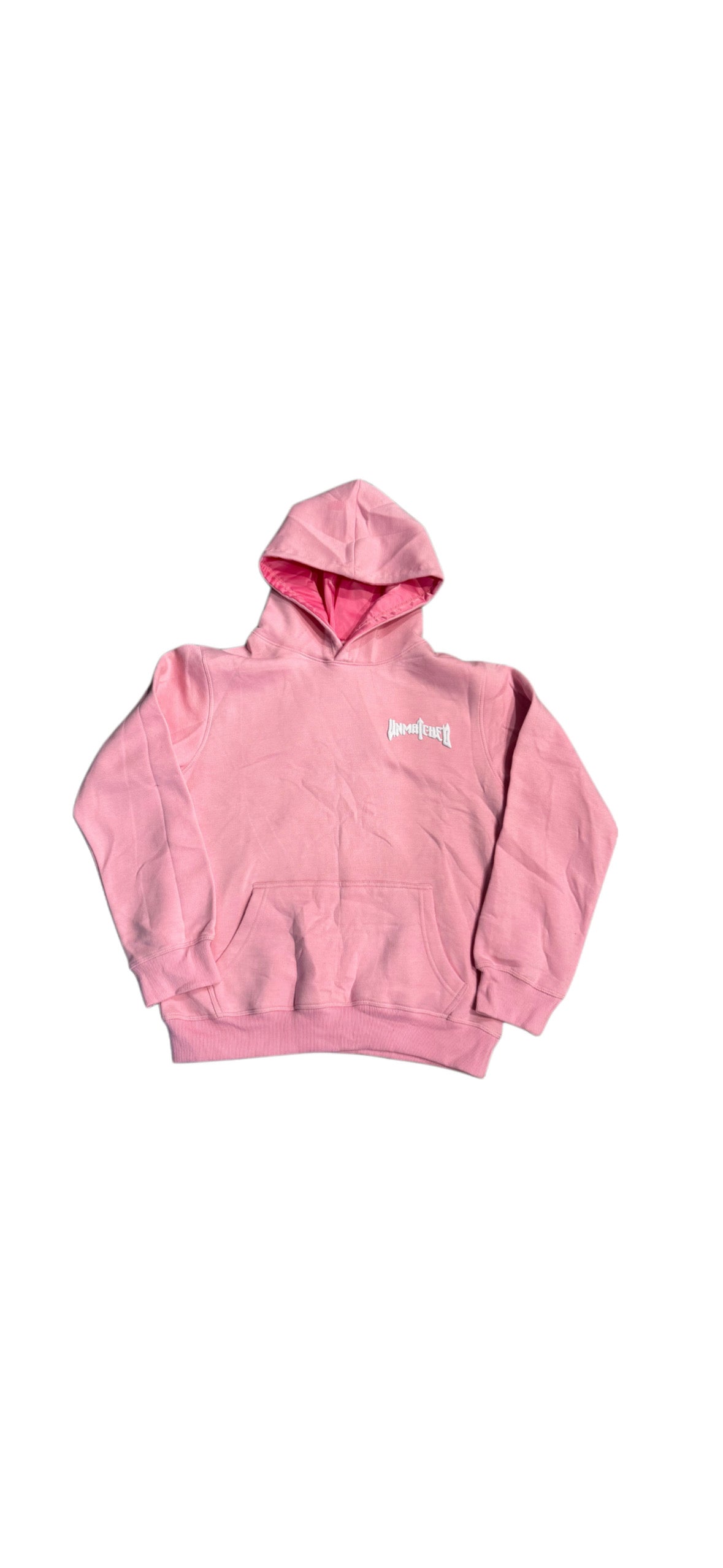 Baby Pink Unmatched Hoodie-Puff print and silk Hood