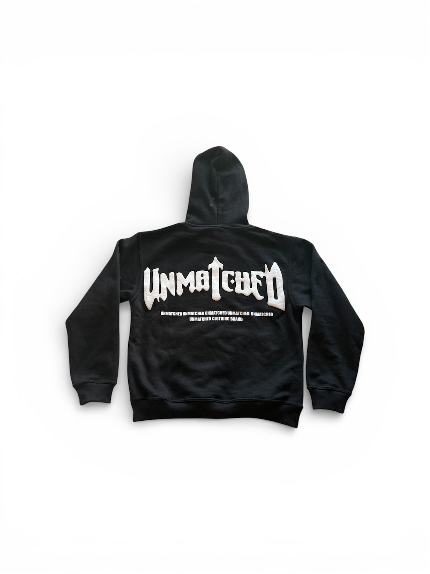 Black Unmatched Hoodie-Puff print and silk Hood