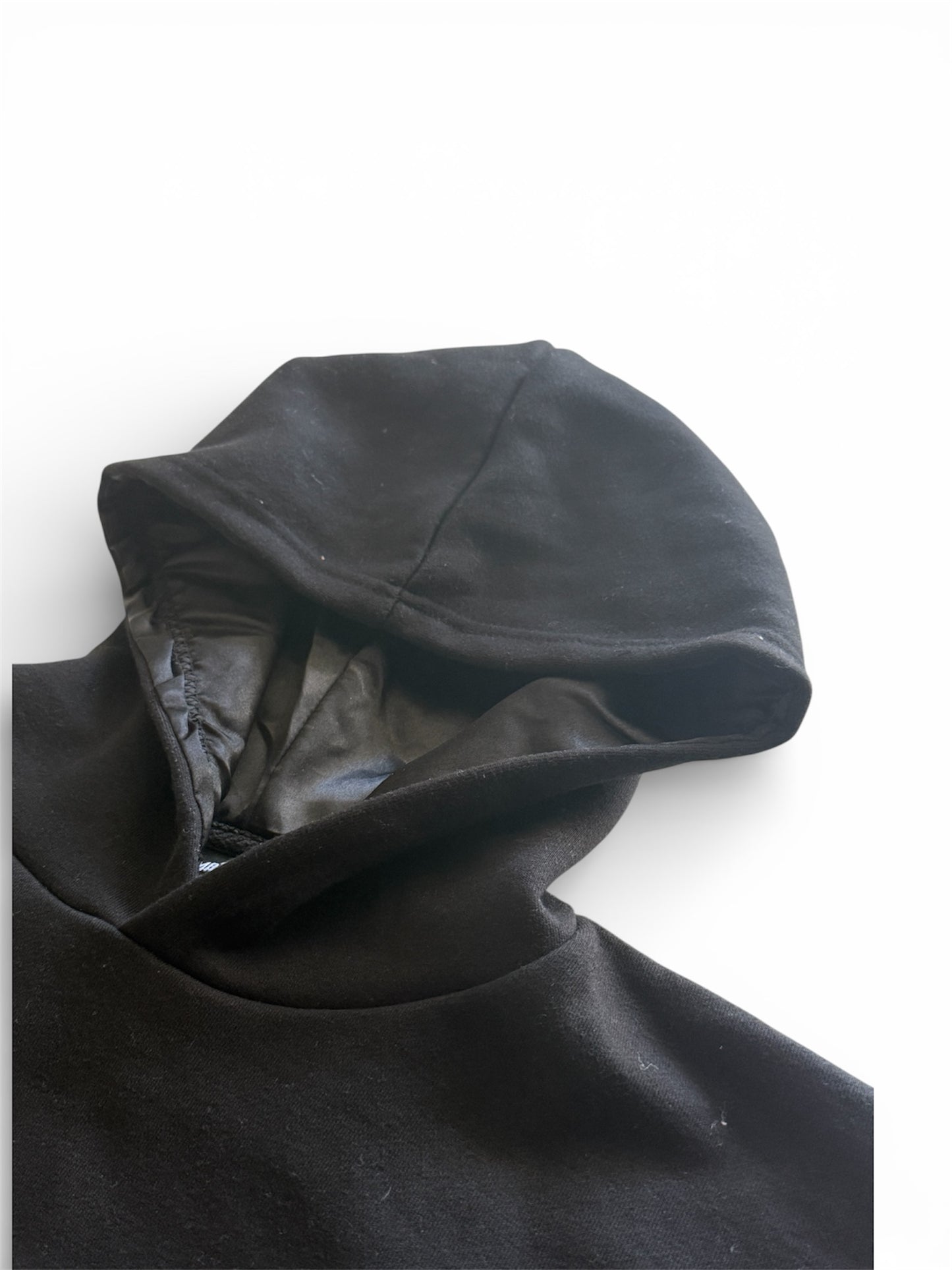 Black Unmatched Hoodie-Puff print and silk Hood