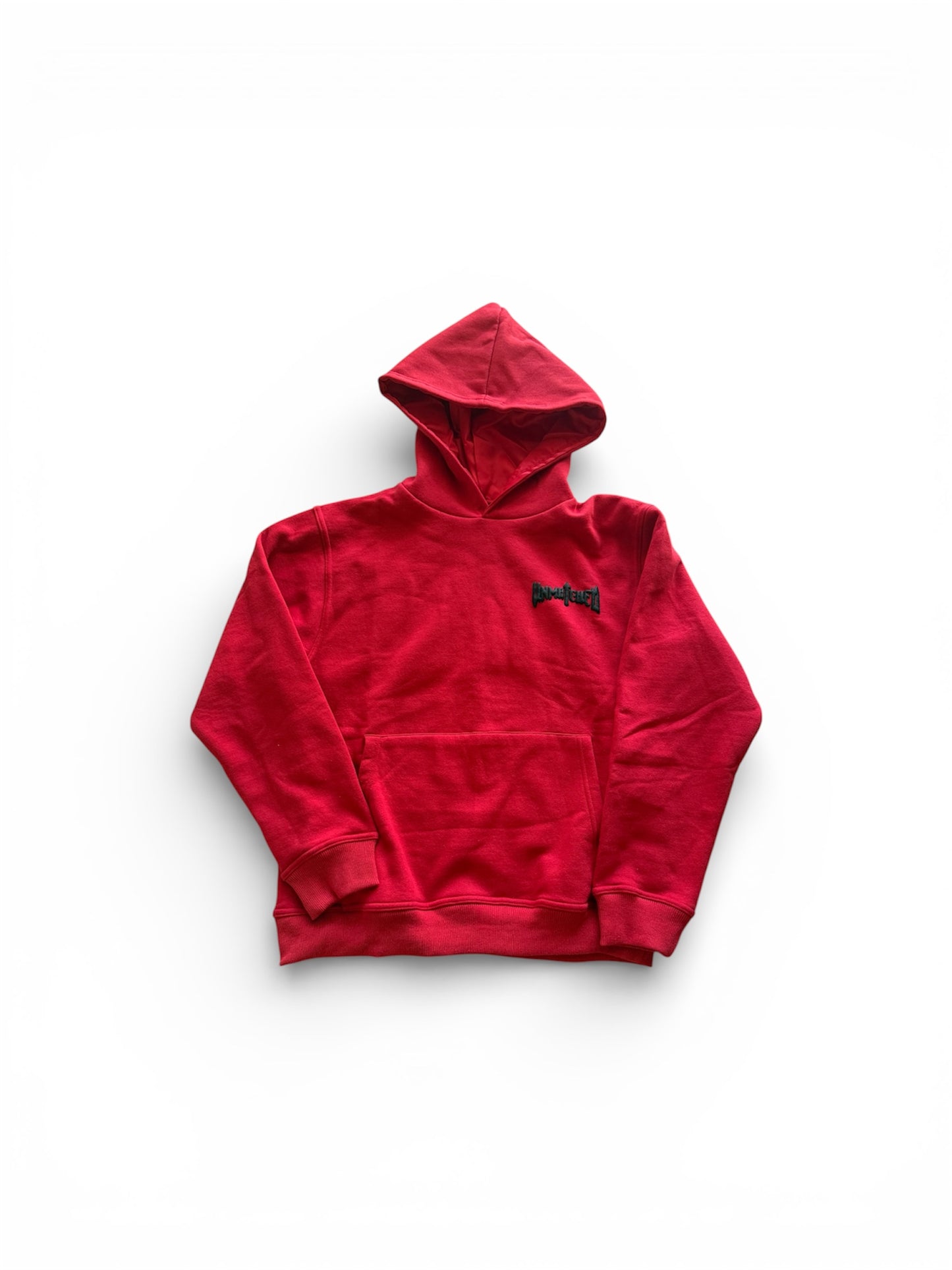 Red Unmatched Hoodie-Puff print and silk Hood