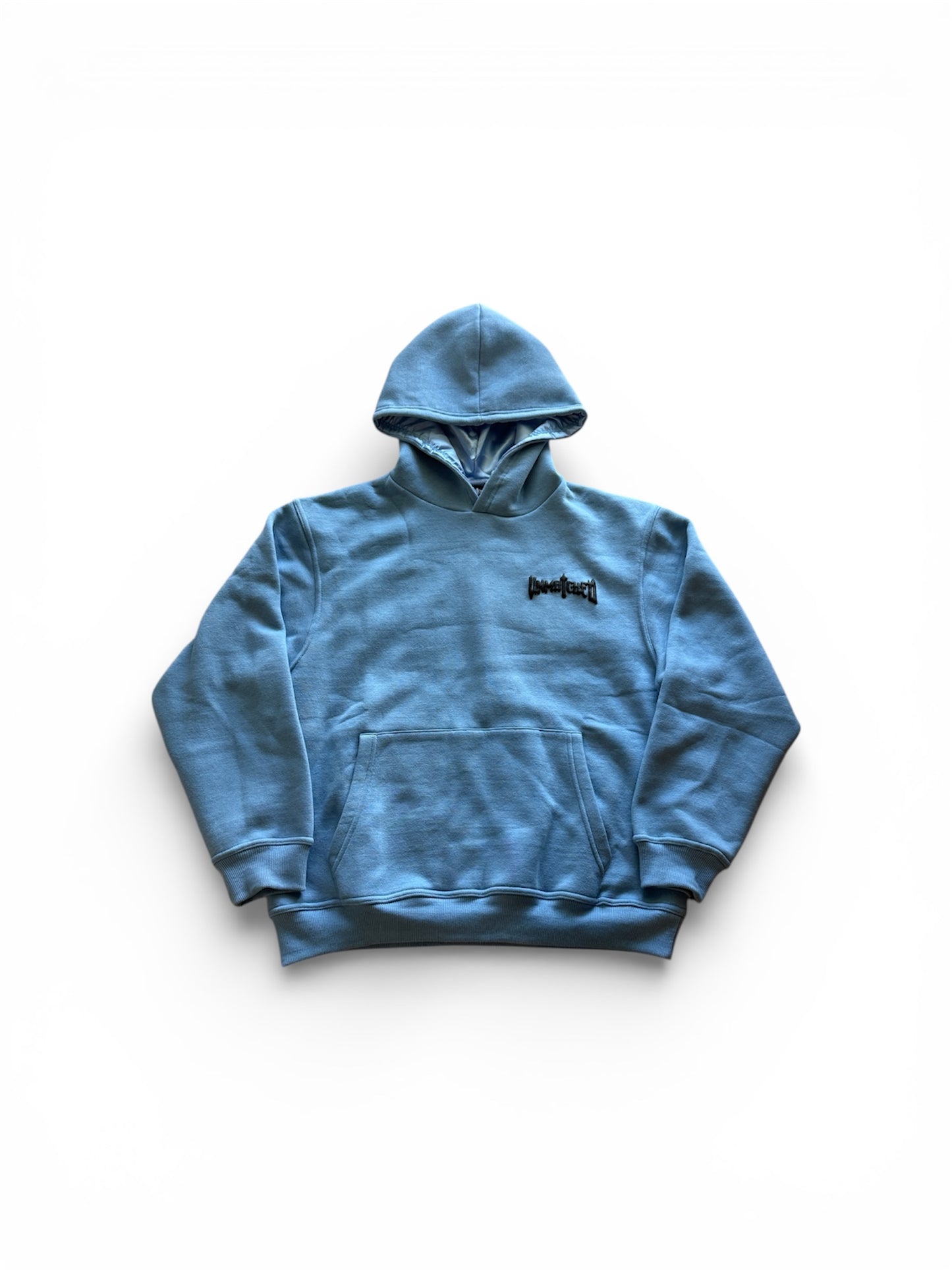 Baby Blue Unmatched Hoodie-Puff print and silk Hood