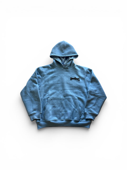 Baby Blue Unmatched Hoodie-Puff print and silk Hood