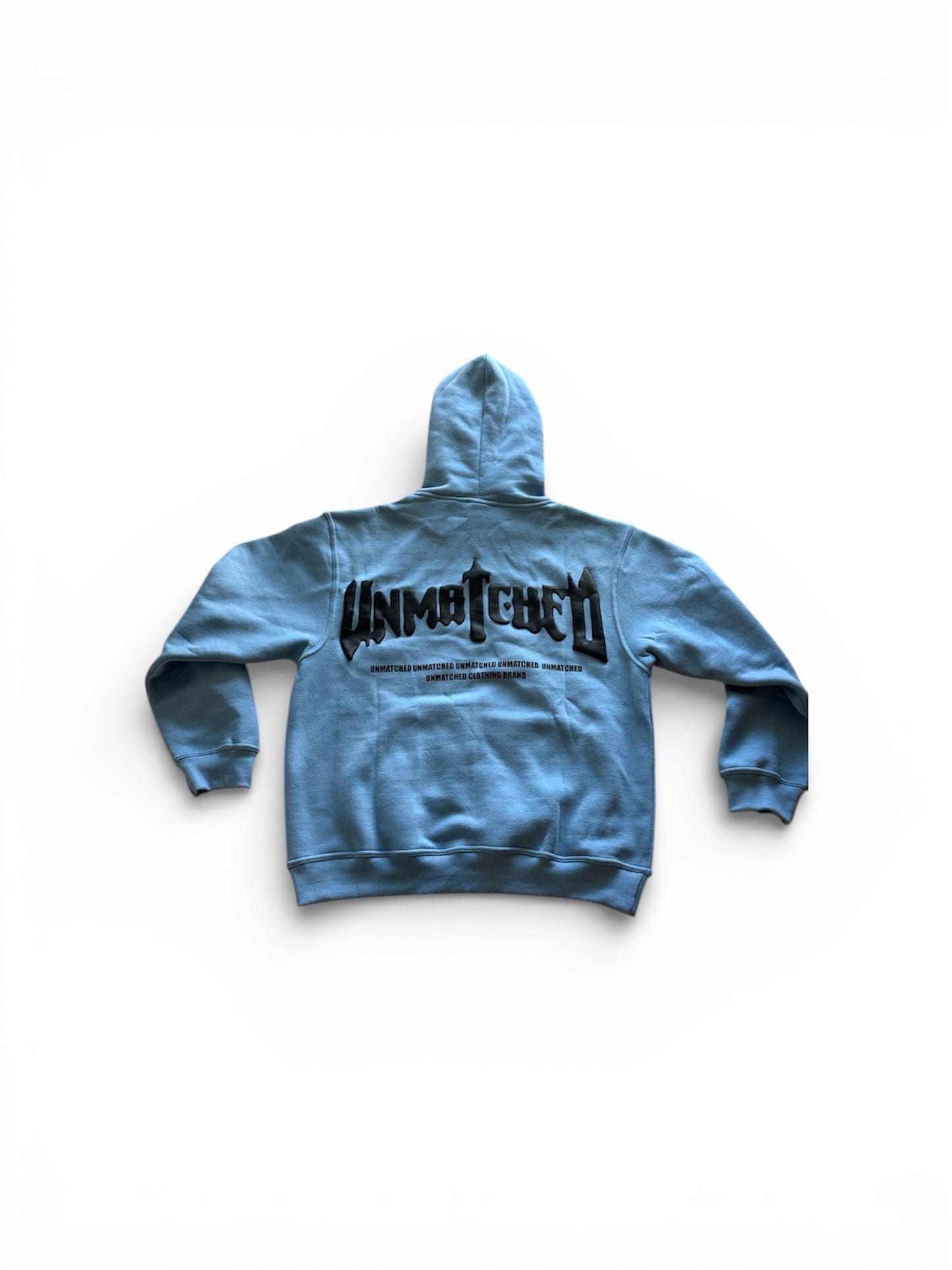 Baby Blue Unmatched Hoodie-Puff print and silk Hood